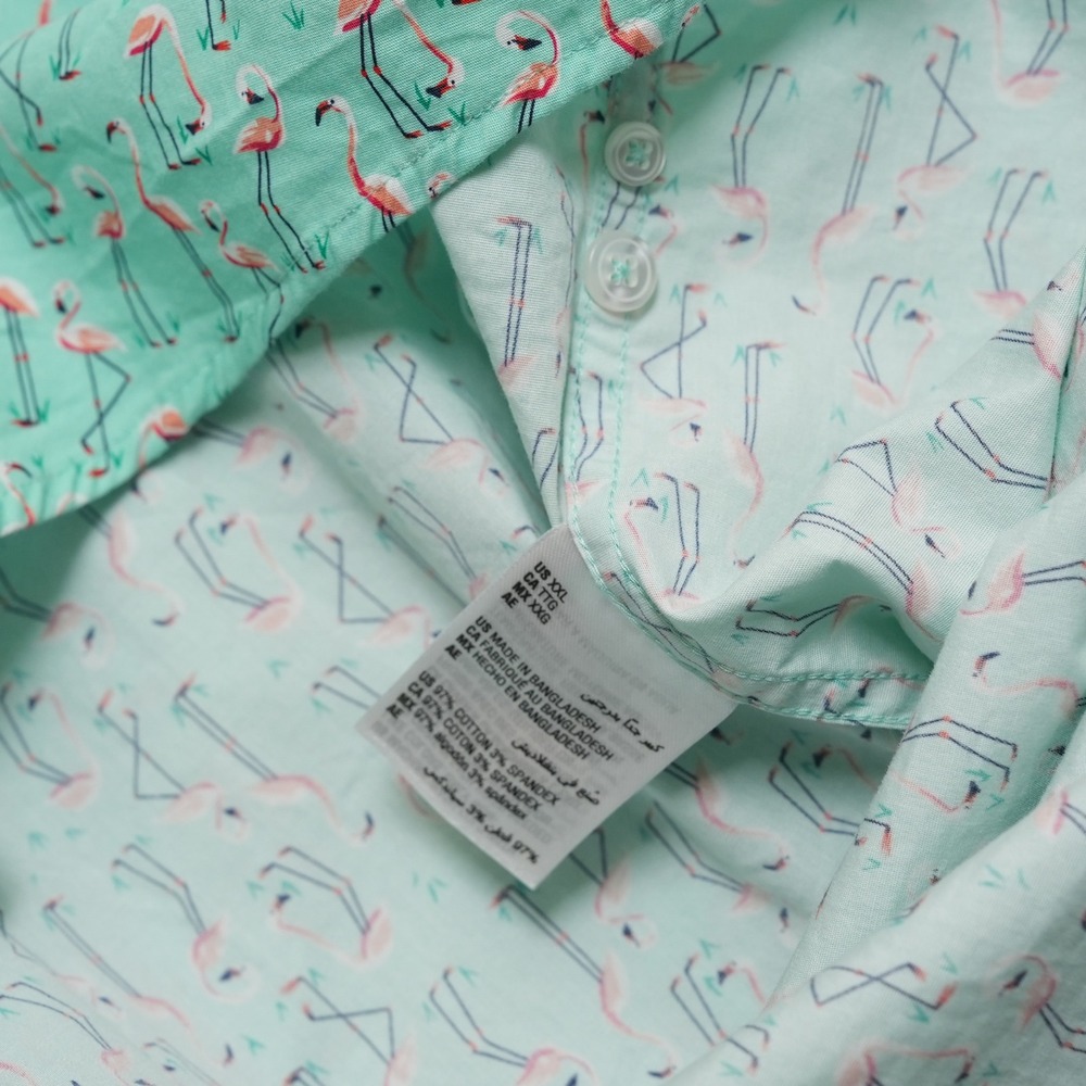 Club Room Button Up Shirt Mens XXL Green Flamingo Tropical Print Short Sleeve - Picture 9 of 16